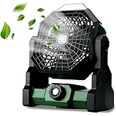 Luxxflour Portable Rechargeable Camping Fan with LED Lantern - 270° Rotation, 8 Speeds, Dual Motor, USB C, Battery Operated for Camping, Travel (Green)