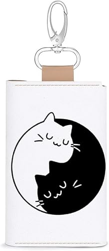 Amazon キーケース 黒猫 白猫 太極 スマートキー 車キーケース メンズ キーホルダー 本革 レザー ６連 カード入れ 免許証 小銭札入れ付き 多機能 大容量 コンパクト プレゼント レディース 高級感 三つ折り 紙幣入れ ベルトに掛けられ 防水 キーケース