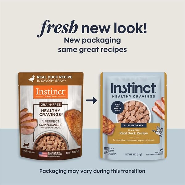 INSTINCT HEALTHY CRAVINGS NATURAL WET CAT FOOD TOPPER, GRAIN FREE RECIPE – REAL DUCK, 3 OZ. POUCHES (PACK OF 24)