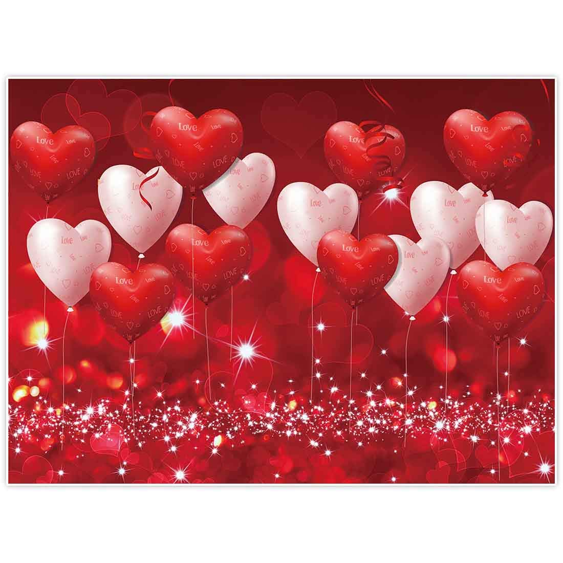 Allenjoy 8x6ft Fabric Valentine's Day Backdrop Red Hearts Balloons Love Theme Party Supplies for Engagement Wedding Bridal Shower Photography Background Studio Portrait Pictures Shoot Props Favors