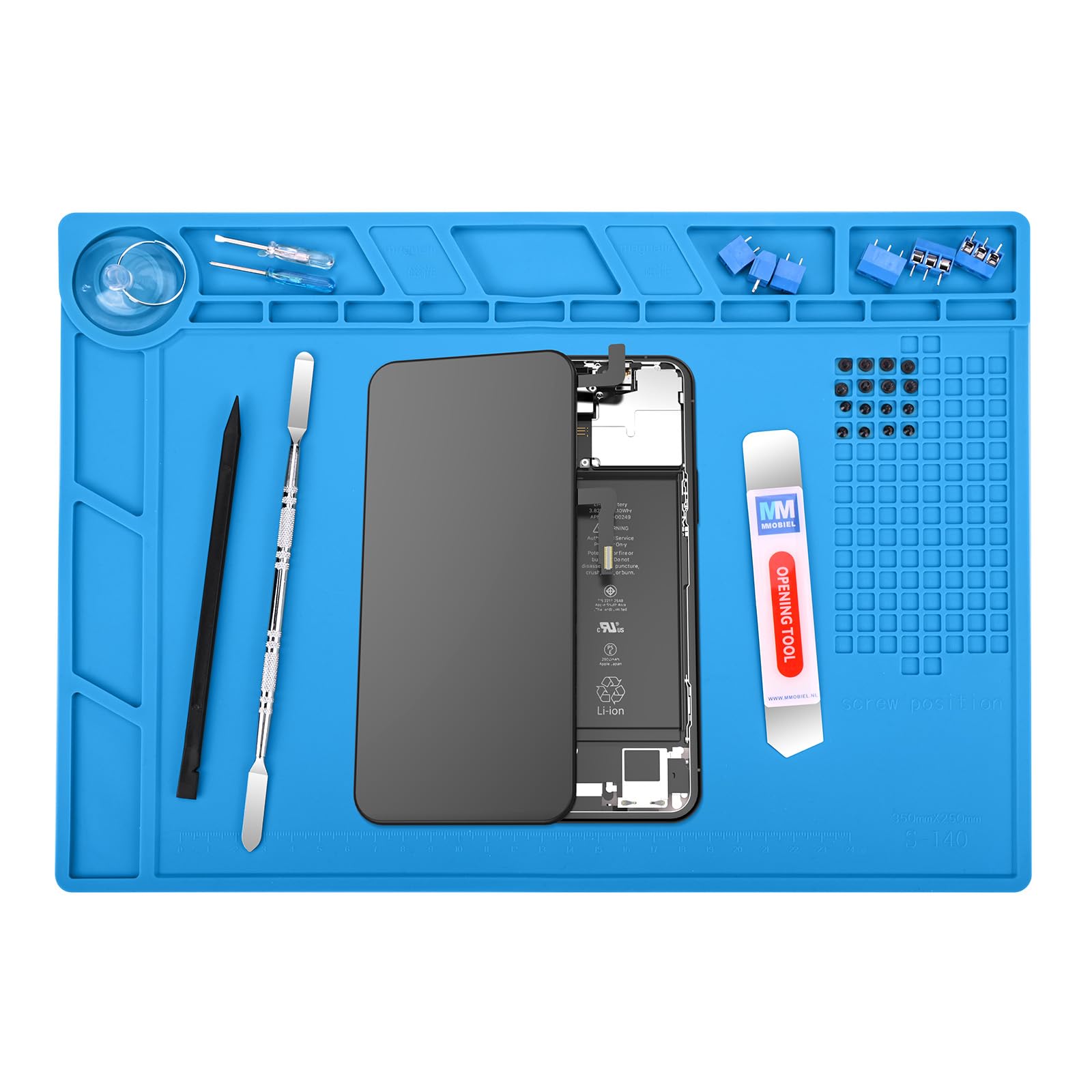 MMOBIEL Soldering and Repair Mat Silicone - 35 x 25 cm - Heat-Resistant up to 500°C (932°F) - Workbench Mat for Soldering, Cell Phone, Computer and Electronics Repair – Silicone Soldering Mat - Blue