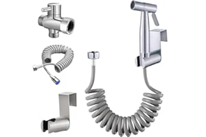 MUMENG Handheld Bidet Sprayer for Toilet Kit,Adjustable Water Pressure,Stainless Steel Diaper Sprayer Set,Hand Held Head for Personal Hygiene and Pets Cleaning with Retractable Spring Hose and Holder