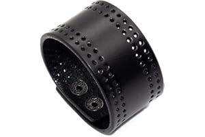Mgutillart Punk Vintage Alloy Buckle Wristband Hollow Out Wide Leather Cuff Bracelet