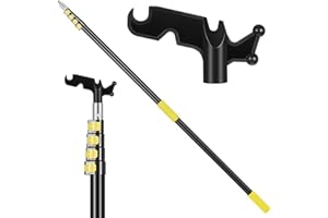 Leriton 8-36 ft Telescopic Extension Pole with Utility Hook, Multi-Purpose Aluminum Pole for Painting, Dusting and New Year Window Cleaning Christmas Lights Installation Without a Ladder(Yellow)