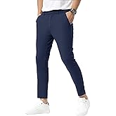 Plaid&Plain Men's Slim Fit Khaki Pants Stretch Cropped Chino Skinny Pants