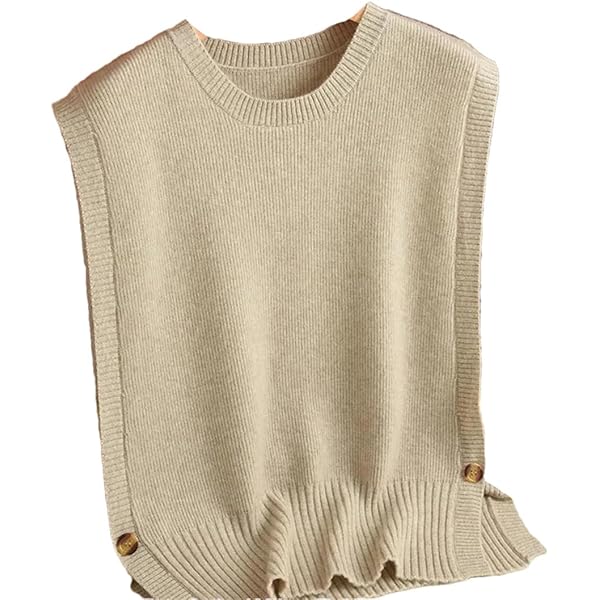 Women's Round Neck Wool Vest Solid Color Sleeveless Sweater Side