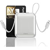 VINKO Small Portable Charger, 22.5W Fast Charging Mini Power Bank 10000mAh with Built-in Cables, Travel Essential USB-C Battery Pack Compatible with iPhone 17/16/15, Samsung S25/24, Android (White)
