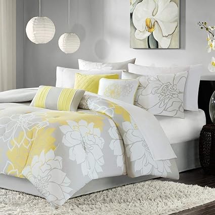 Amazon Com 7 Piece Yellow Floral King Size Comforter Set