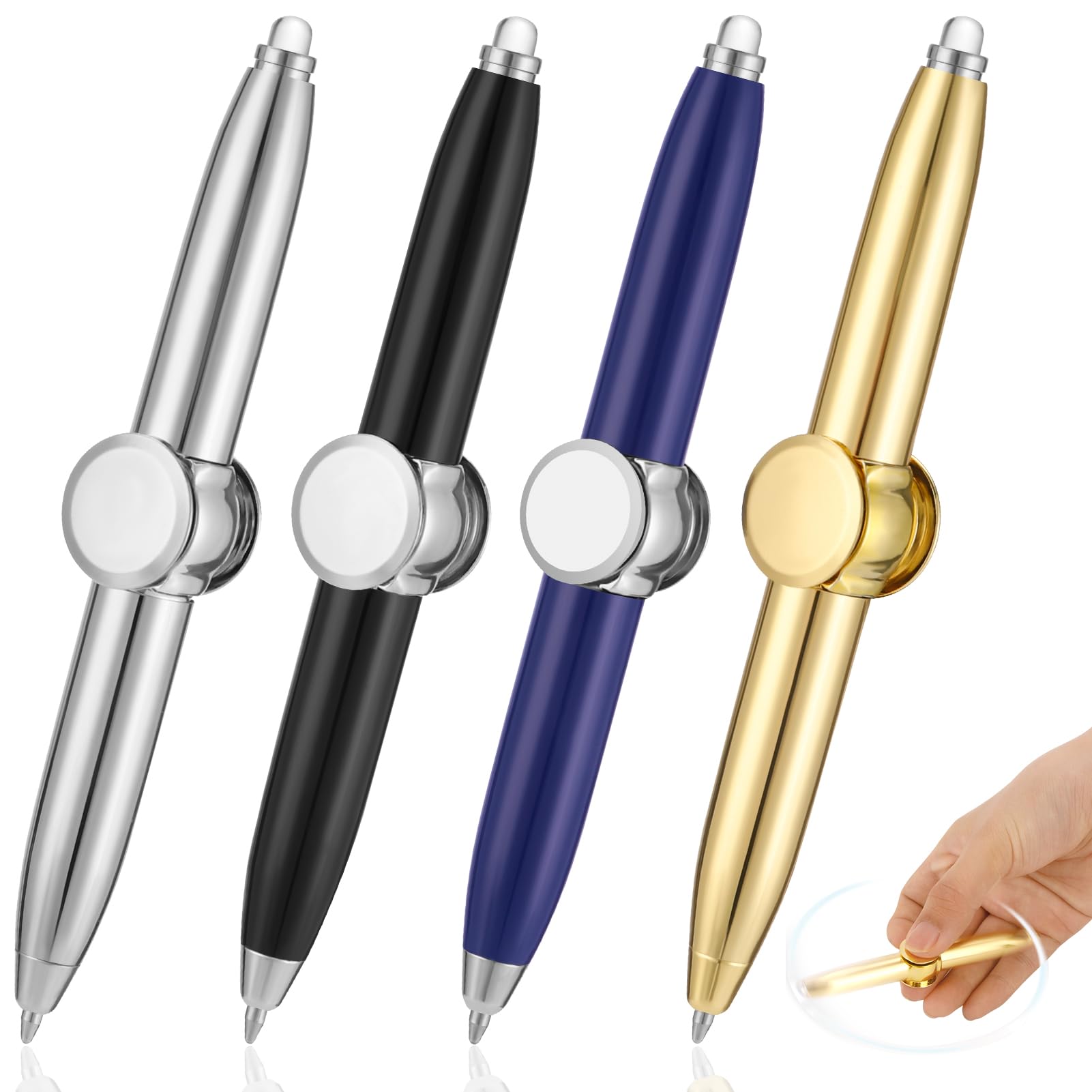 Saerryor 4PCS Spinning Fidget Pen, Stress Relieving Writing Tool with LED Light