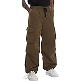 AITFINEISM Men's Casual Cargo Pant Elastic Waist Drawstring Streetwear Parachute Pants
