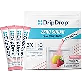 DripDrop Sugar Free Hydration Packets - Zero Strawberry Lemonade - Single Serve Electrolytes Powder Drink Mix - Non-GMO, Gluten Free, Vegan - 32 Sticks