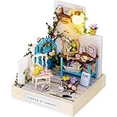 TuKIIE DIY Miniature Dollhouse Kit with Furniture, 1:24 Scale Creative Room Mini Wooden Doll House Plus Dust Proof for Kids Teens Adults(Corner of Garden)