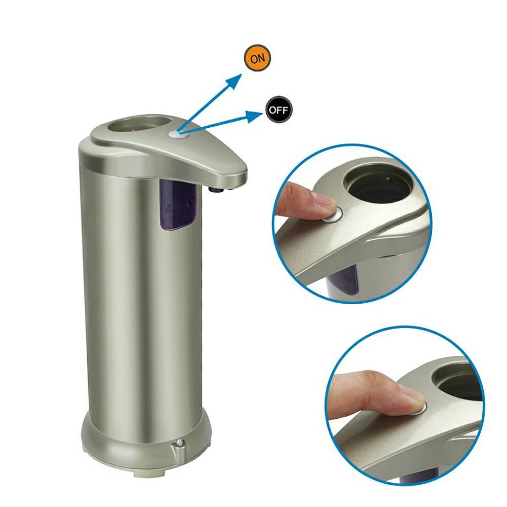 Fun Sponsor Automatic Soap Dispenser, 250ML Stainless Steel Touchless Liquid Sensor Soap Dispenser Soap Holder Hand Free with Waterproof Base for Kitchen Bathroom Champagne