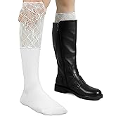 Mabor White Lace Socks Women, Lace Patchwork Knee High Socks, Cute Y2k Boots Sock, Knee High Stockings