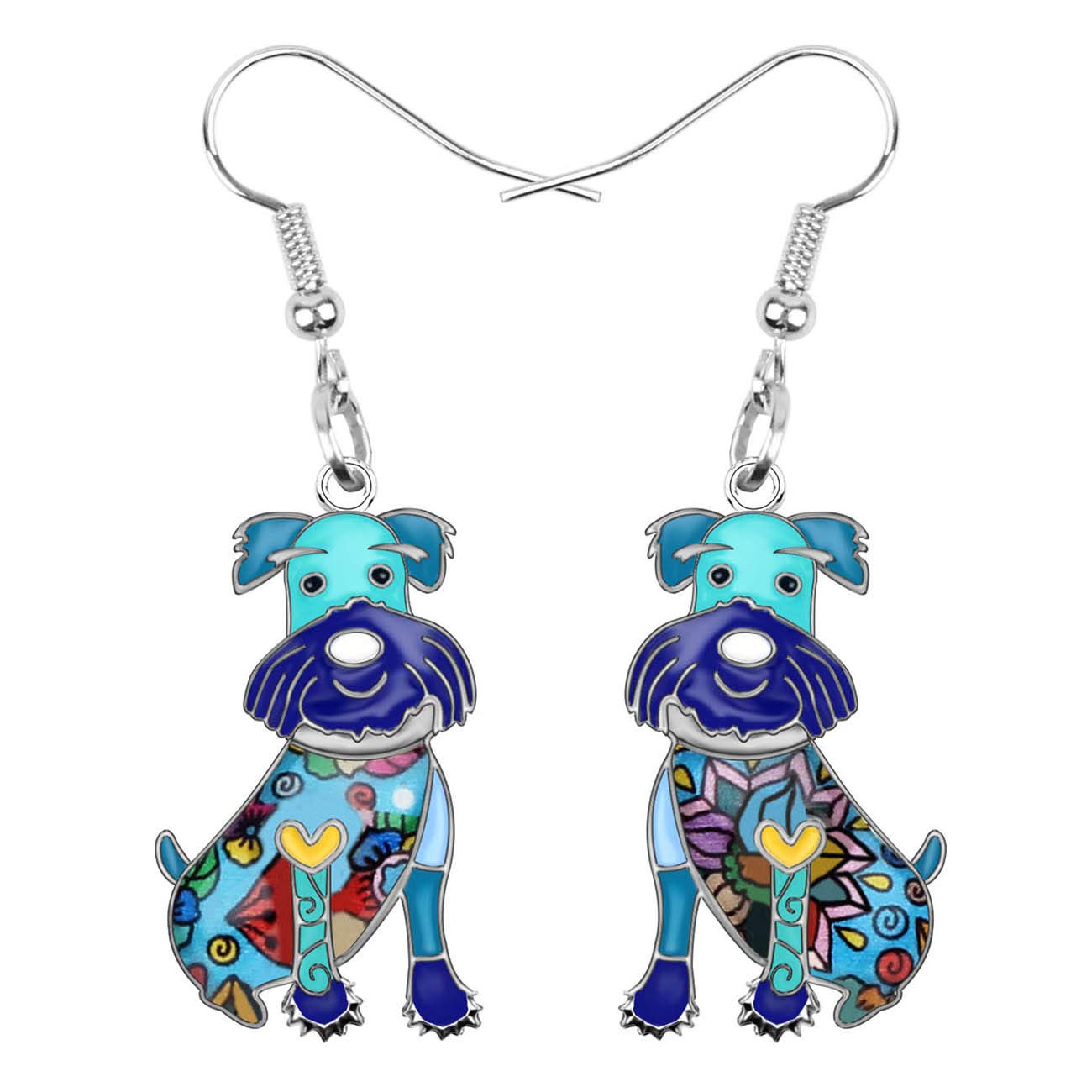 NEWEI Enamel Alloy Cute Sitting Schnauzer Dog Earrings Drop Dangle Unique Dog Jewelry for Women Girls Gift (Blue) (Blue)