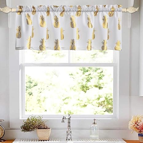 oremila cenefa de cortina de cocina para ventanas pequenas de 53 9 x 15 0 in impresion metalica de pina dorada para ventana de bano bolsillo para