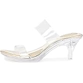 NBUUNBU Clear Heels for Women Silver Black Heels Little Platform Sexy High Heels Sandals Stiletto Kitten Open Toe Dress Shoes Comfortable Double Transparent Strap Heeled Sandals Mule