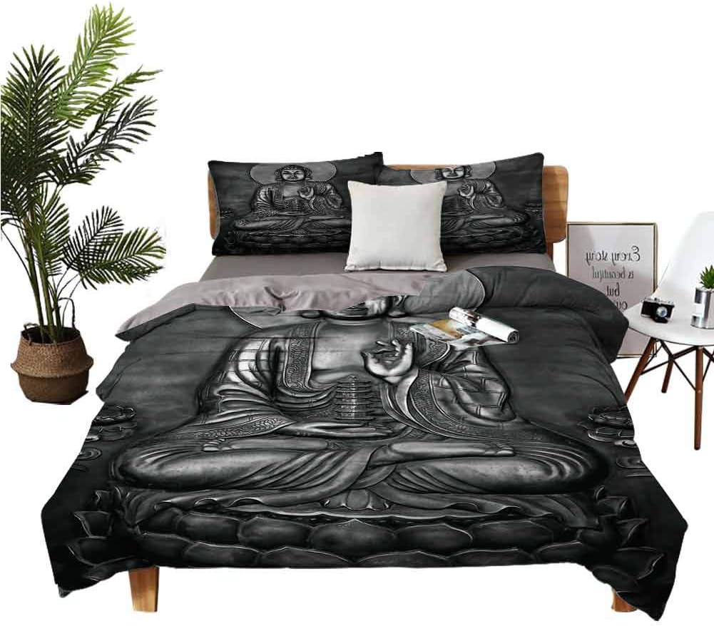 DRAGON VINES 4pcs Bedding Set Four Set Series Bedding Silk Sheets Carving on Lotus Flower Figure Ying Yang Symbol in Far Style Design Print Wedding Bed Grey W104 xL90