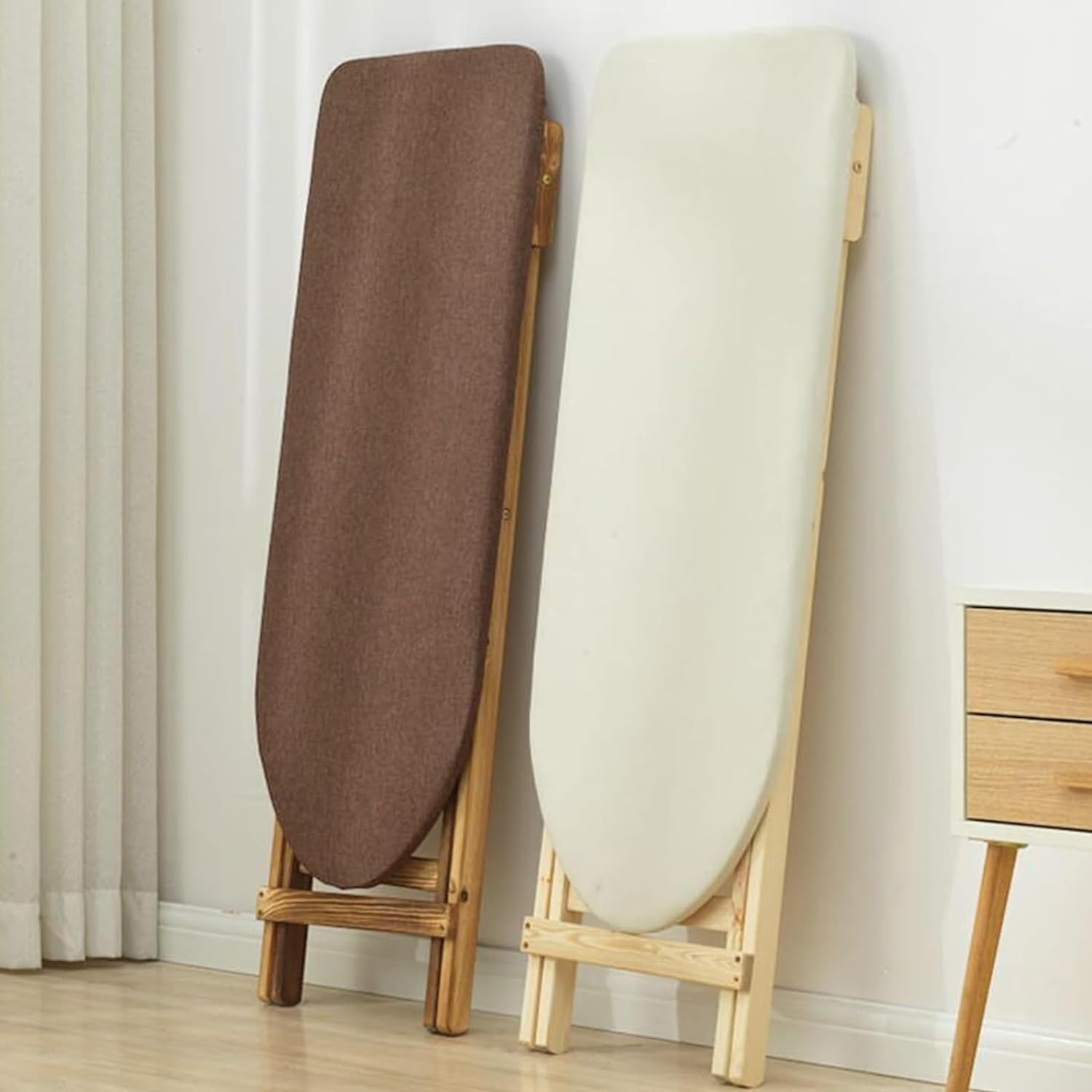 RNQZ Ironing Board, Wooden Ironing Boards, Foldable Standard Size, Adjustable Height, with Foam Pad and Cotton Cover, for Home, Office & Dormitory,Brown