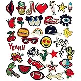 Special100% Iron On Patches 35 Pcs Assorted Size Embroidered Patches Motif Applique Badge Stickers For DIY Clothing, Jeans, Jacket, Handbag, Shoes