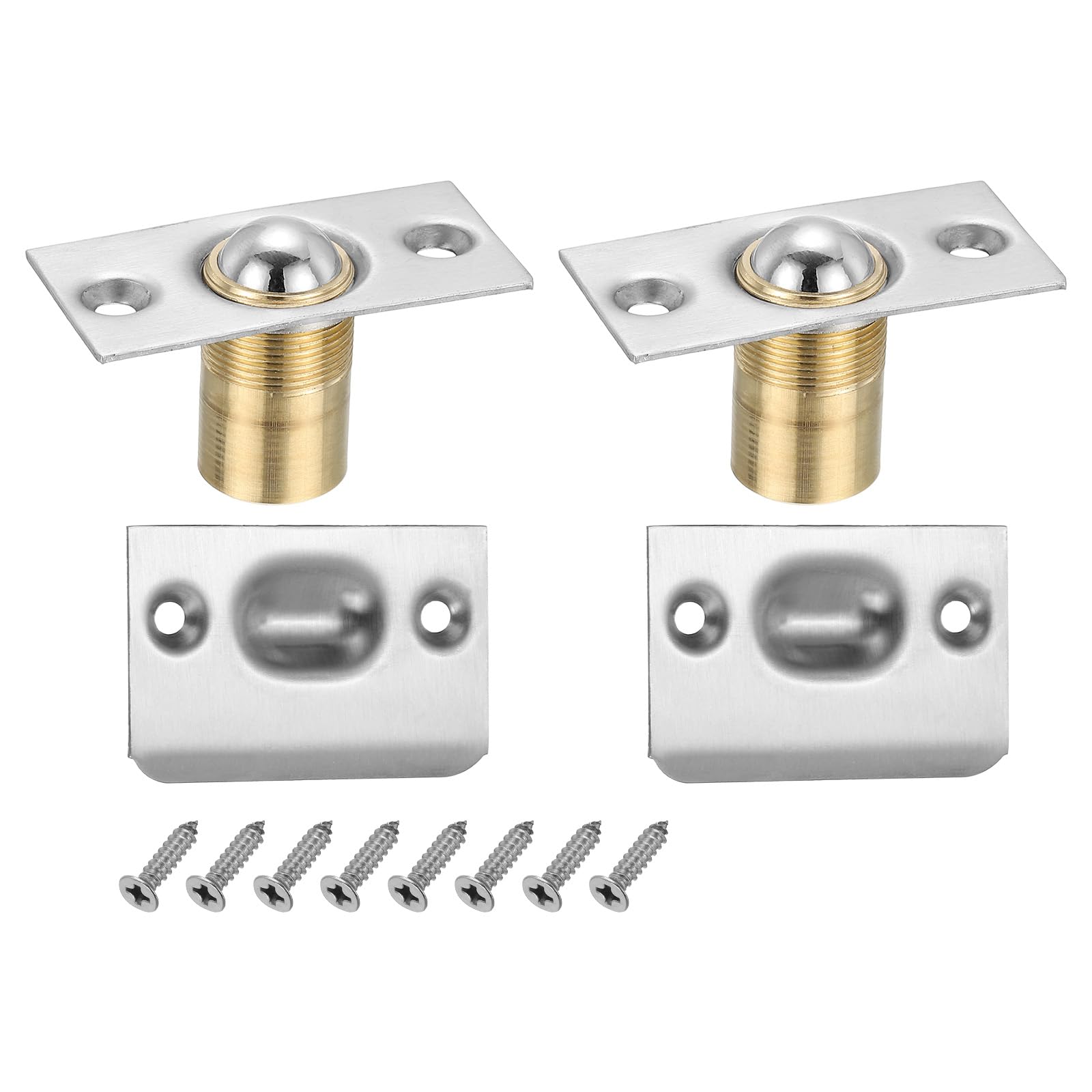 PATIKIL Stainless Steel Closet Ball Catch Door Hardware, 2 Pack Adjustable Cabinet Door Ball Catch Chrome Finish with Strike Plate & Screw for Interior Doors, Silver