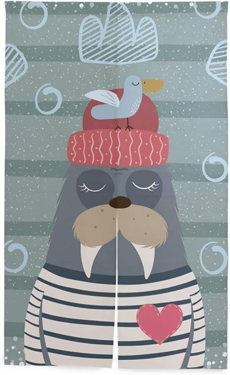 Amazon 遮光 のれん 暖簾 部屋間仕切り 可愛い セイウチ 室内インテリア 開運のれん 洗濯可 突っ張り棒付き 幅86cm 丈143cm のれん オンライン通販