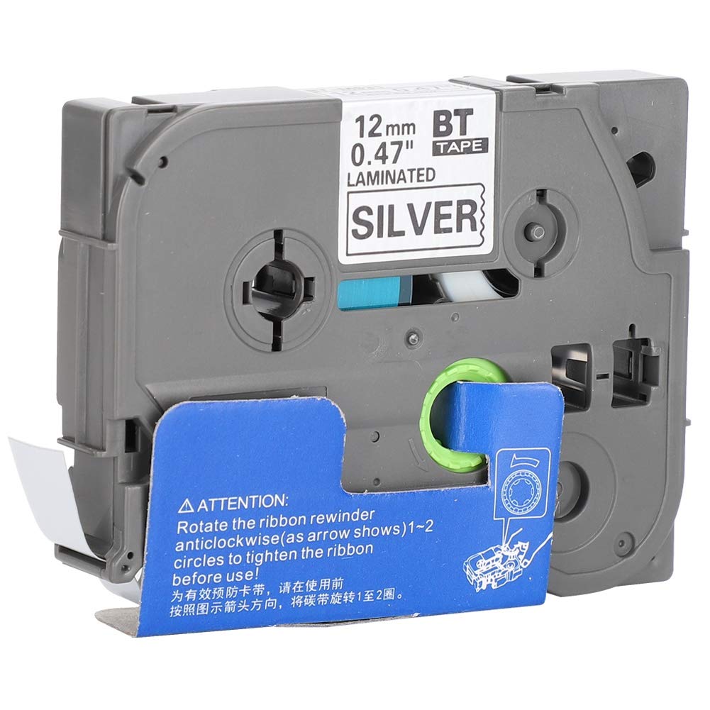 12mm Label Tape Ribbon Printer Ribbon Printer Sticker Printing Paper Black on Matte Silver for Brother Office Supplies