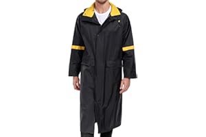 Ourcan Classic Long Raincoat for Men Waterproof Hooded Rain Jacket Poncho Breathable Lightweight Rainwear for Work Fishing