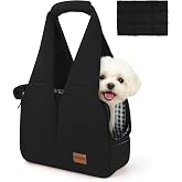 Dog Purse Carrier for Small Dogs and Cats, Soft-Sided Pet Tote Bag with 6 Large Pockets, Collapsible Travel Puppy Carrier with Small Cushion, Fits Pets up to 6 lbs (Black, 13.6" L x 6.6" W x 10" H)