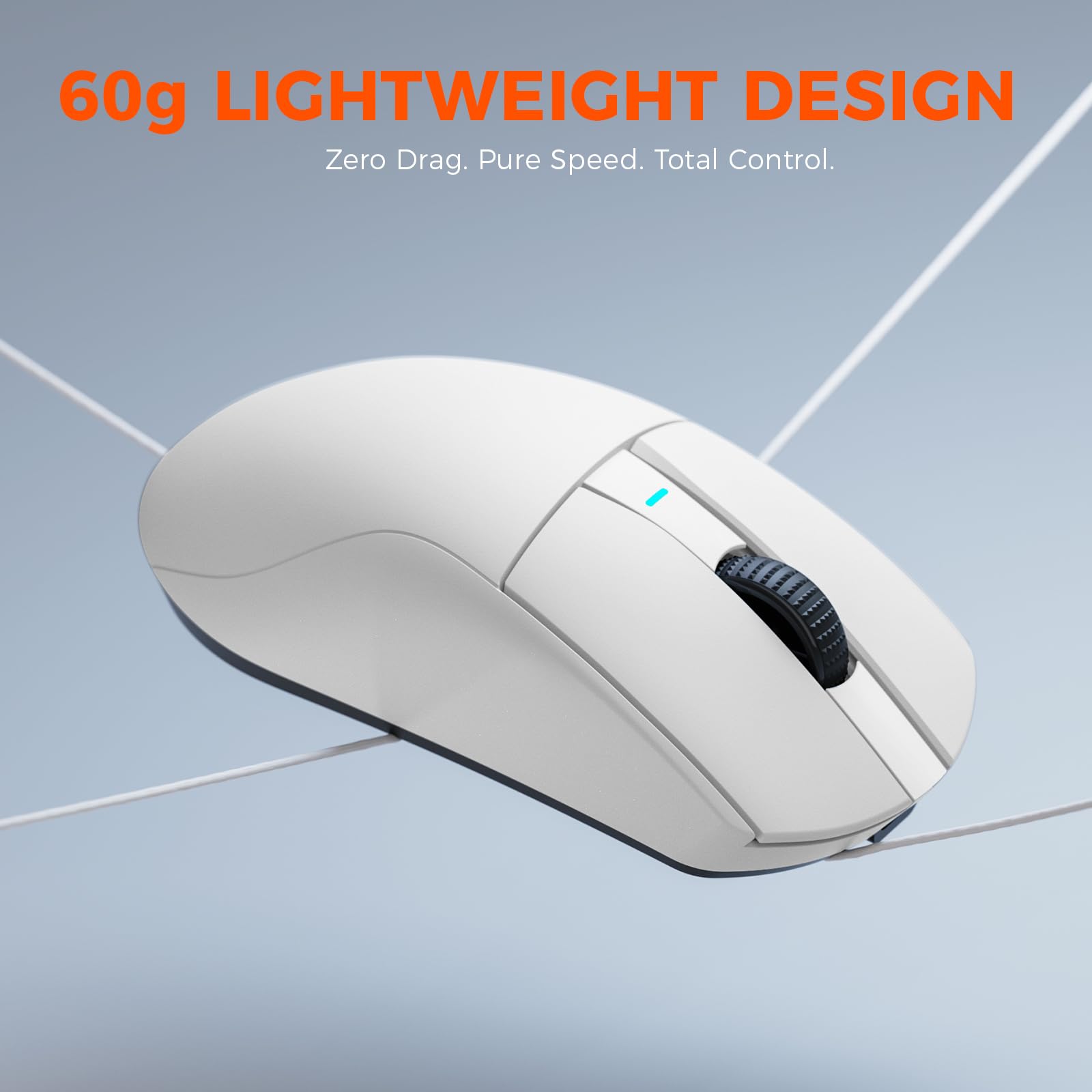 DAREU A950GM 60g Ultralight Gaming Mouse, PixArt PAW3395 Gaming Sensor, 100 Millionen HUANO Gaming Micro Switches, 26000 DPI, 30 Minuten Schnellladung, Tri-Mode Gaming-Maus für PC/Mac, Weiß 5