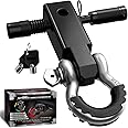 AUTMATCH Shackle Hitch Receiver 2 Inch - 3/4" D Ring Shackle and 5/8" Trailer Hitch Lock Pin, 45,000 Lbs Break Strength Heavy Duty Receiver Towing Kit for Off-Road Vehicle Recovery, Black & Silver