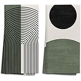 OHSUL Boho Kitchen Towels, Green Decorative Hand Towels, Bohemian Style Kitchen Bath Decor, Dish Tea Hand Towels for Home Use 16x24 Inch (Dark Green)