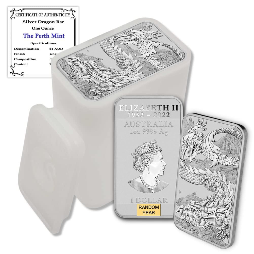 2018 - Present (Random Year) P Lot of (20) 1 oz Australia Dragon Silver Rectangular Bar Coins Brilliant Uncirculated with Certificates of Authenticity $1 Seller BU