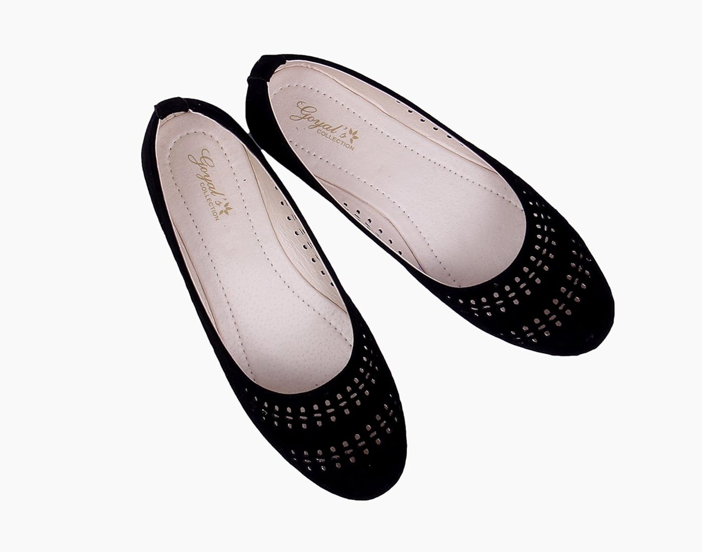 goyal's women's black synthetic punch ballerinas