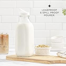 JoyJolt Glass Milk Bottles with Lids and Pourer