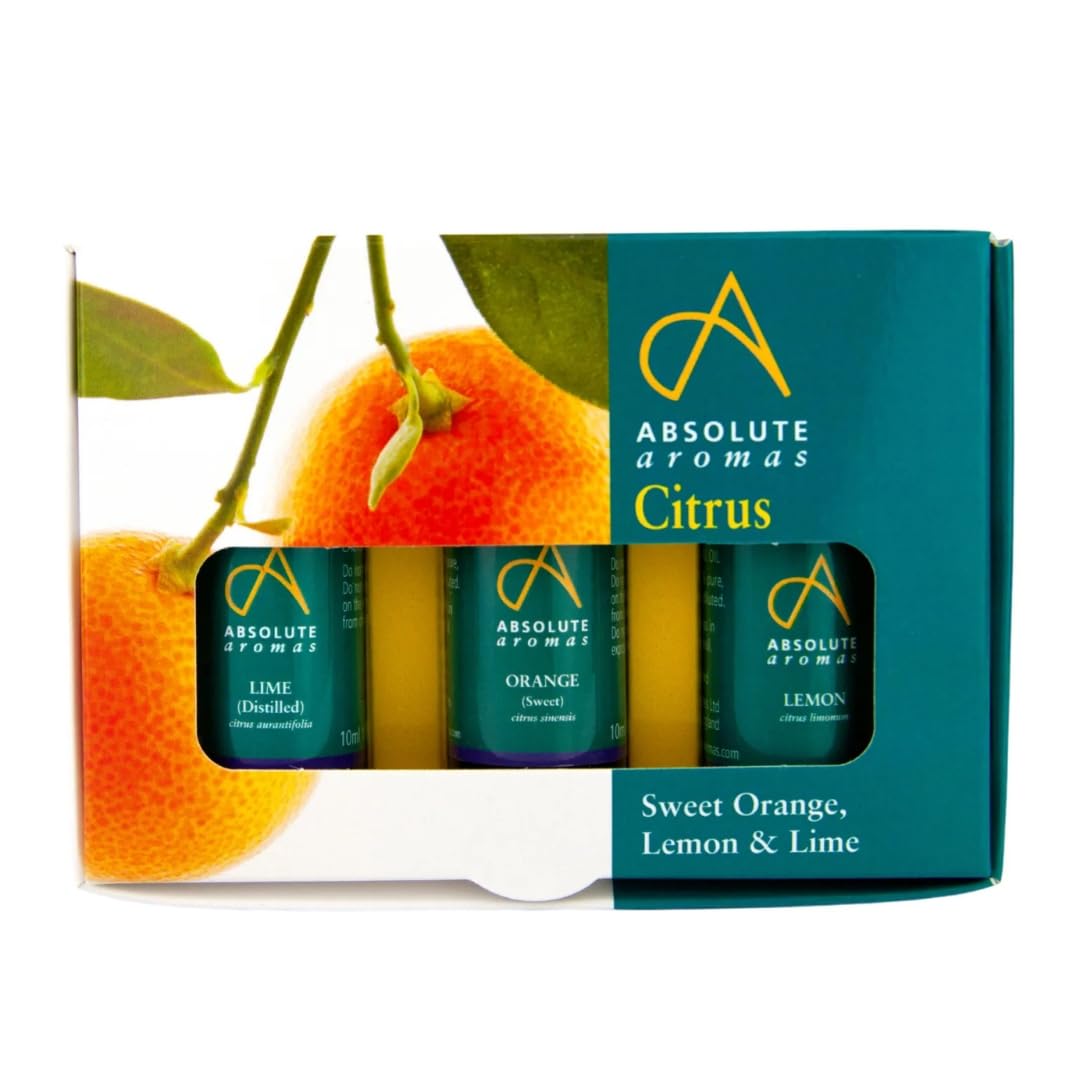 Absolute Aromas Citrus Essential Oils Bundle - Set of 3 x 10ml - 100% Pure Lemon, Lime & Orange Essential Oils – for Aromatherapy and Diffusers