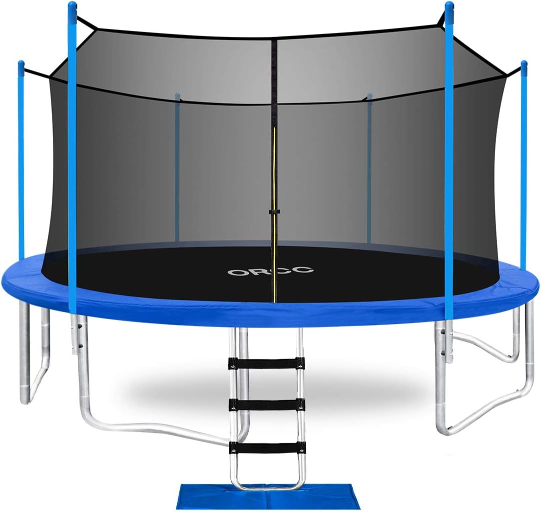ORCC 15 14 12 10FT Trampoline 400 LBS Weight Capacity for Kids Adults with Safety Enclosure Net Wind Stakes Rain Cover Ladder, Safe Outdoor Trampoline for Backyard