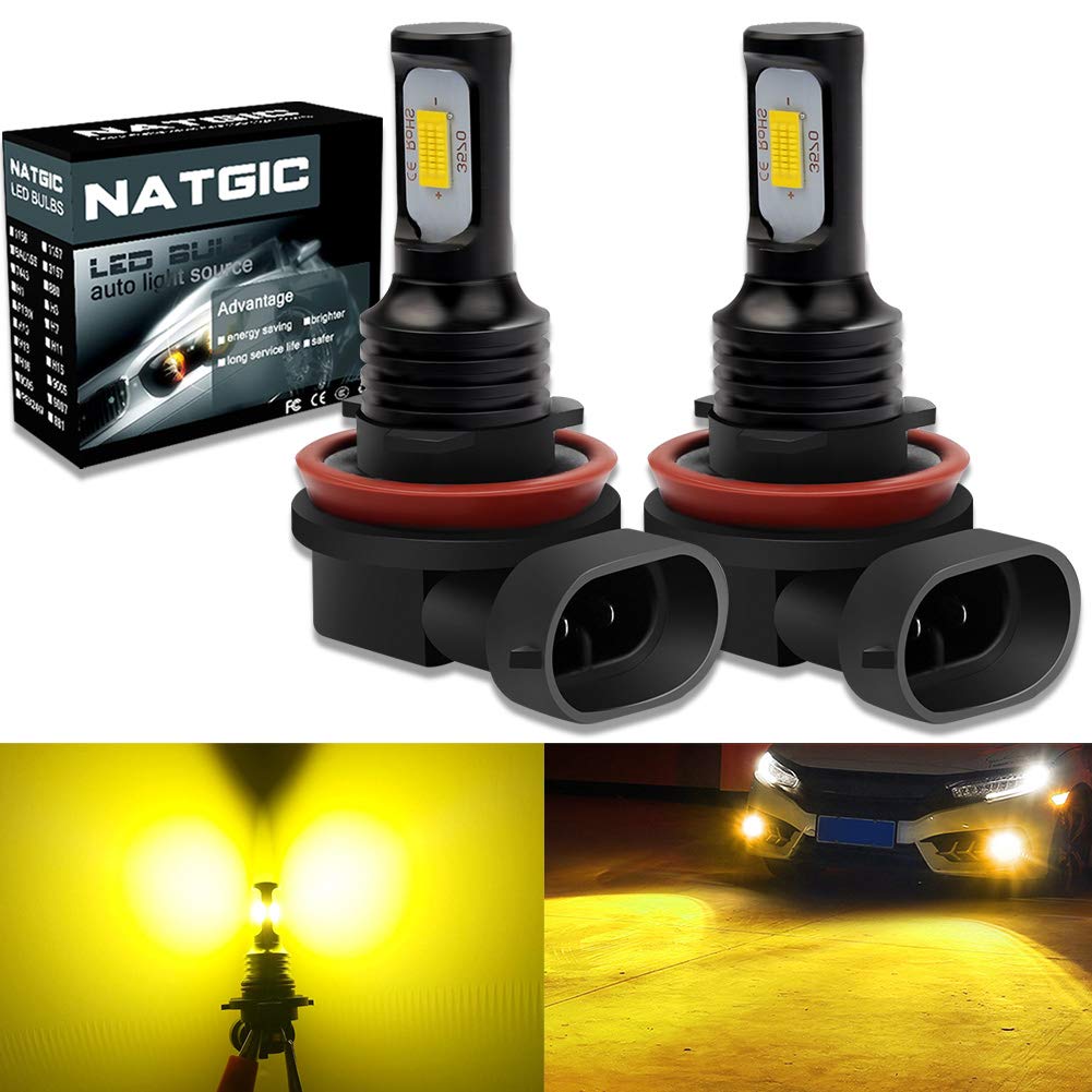 NATGIC H11 H8 H9 LED Fog Light Bulbs High Power 75W Latest 3570 CSP Integrated Chips 3000K Golden Yellow & 2400LM for Fog Light Bulbs Daytime Running Light DRL Driving Lamp (Pack of 2)