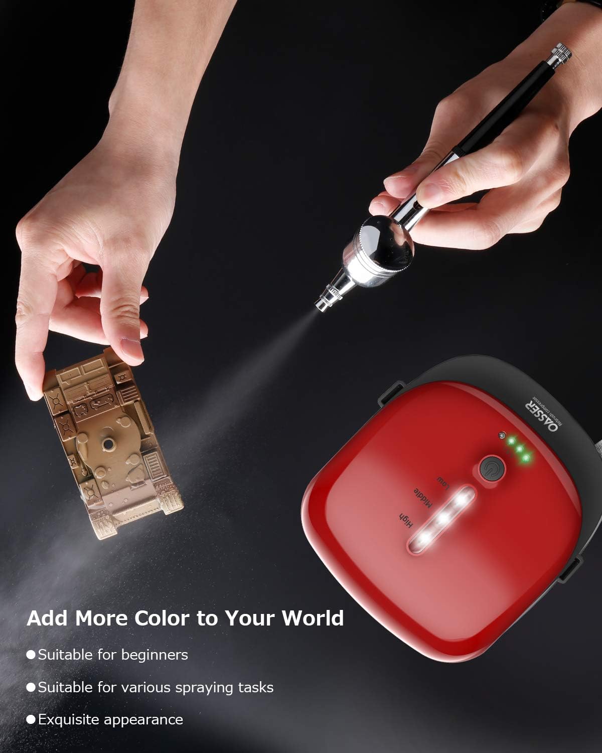 Oasser Dual Action Airbrush Compressor Kit with Rechargeable 1000mAh Lithium Battery, 0.3mm Nozzle 3 Mode Pressure Adjustment - Image 4