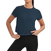 Mippo Workout Tops for Women Short Sleeve Yoga Shirts Athletic Gym Running Crop Top Loose Fit