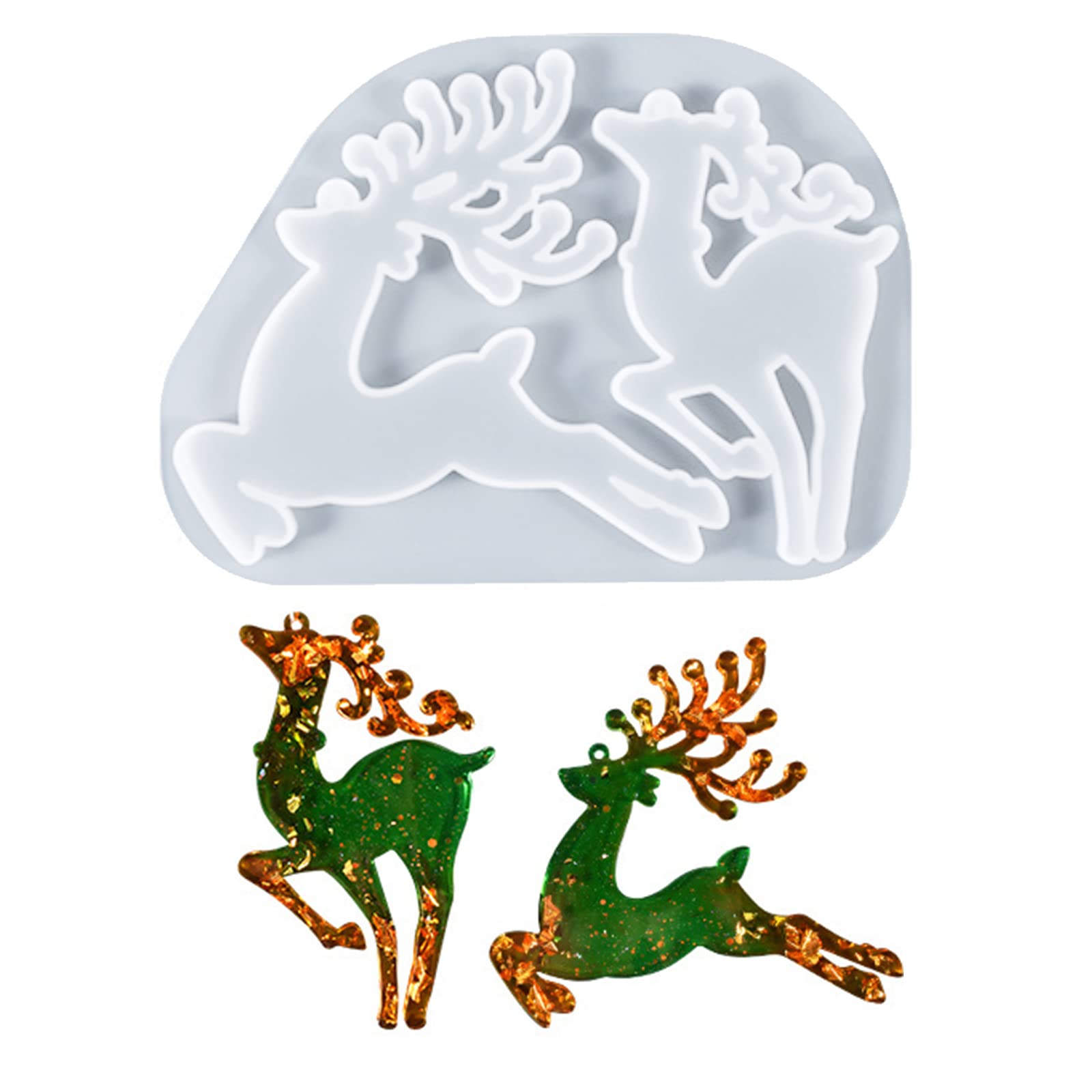 Christmas Silicone Moulds,1PC Elk Shaped Christmas Resin Moulds Silicone Moulds for Resin Casting,Deer Reindeer Christmas Pendant Mold for Christmas Tree Decorations Keychain DIY Crafts Gifts