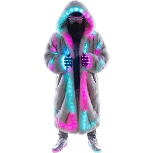 JincaNiu LED Light Up Jacket for Men and Women Lighted Fur Coat with Remote Control for Party Rave Burning Man Festivals