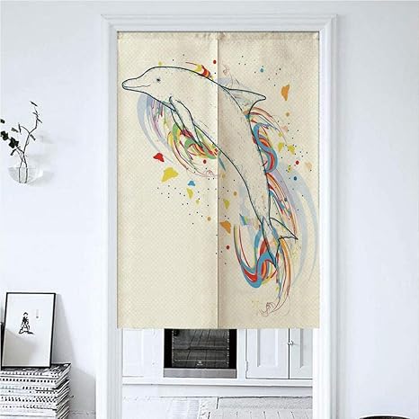 Amazon 長い のれん 85x1cm 虹色のかわいいイルカの魚図冒険海の動物イラスト おしゃれファラオ 暖簾 遮光 玄関 キッチン リビング 湯 暖簾 かき氷のれん 暖簾 無地 のれん オンライン通販