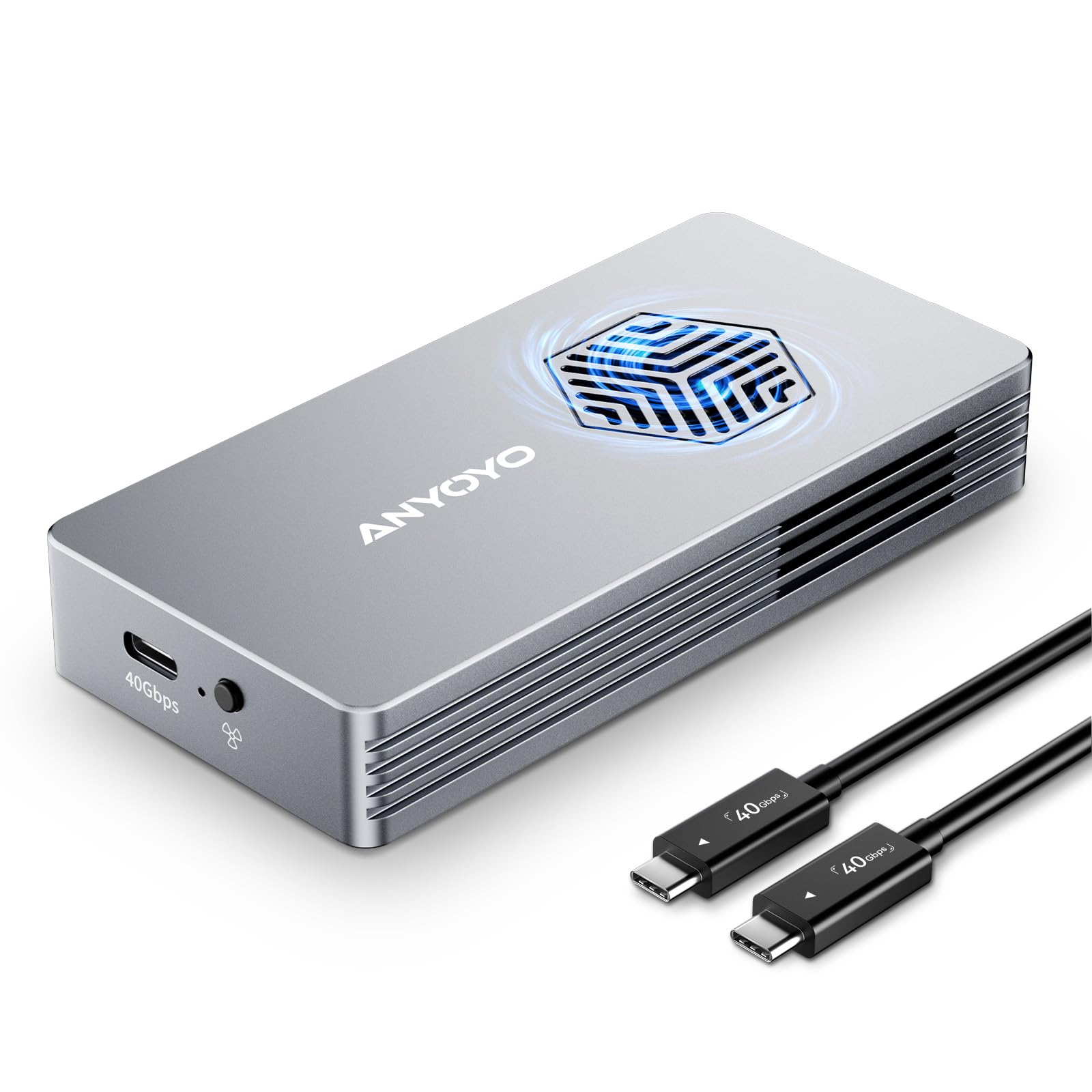40Gbps M.2 NVMe SSD Gehäuse mit Lüfter, ANYOYO NVMe Gehäuse kompatibel für Thunderbolt 5/4/3 M.2 SSD Gehäuse für PCIe 2280 M-Key (B+M Key), USB C Aluminium SSD Gehäuse kompatibel für USB 4/3.2/3.1