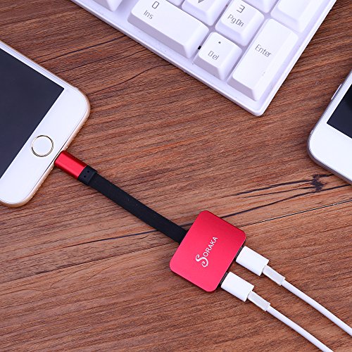 SORAKA 2 in 1 Lightning Adapter and Splitter for iPhone 7/iPhone 7 Plus/ iPhone 8/ iPhone 8 plus/iPhone X, (Support iOS 11) Dual Audio & Charge & Call Function (Black)