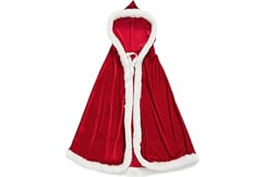 Michellecmm Christmas Halloween Costumes Cloak, Mrs. Claus Santa Xmas Velvet Hooded Cape Robe for Masquerade Party