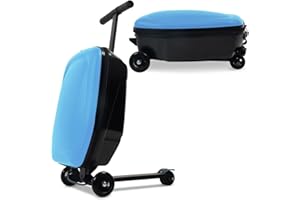 GHSY Scooter Luggage for Kids and Adults,Carry On Foldable Suitcase with Wheels,Multifunctional Ride On Trolley Scooter Case Bags (Blue)