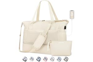 POWAITER Weekender Bag with Shoe Compartment, Gym Bag for Women with Wet Pocket, Large Travel Bag with USB Charging Port for Travel and Gym