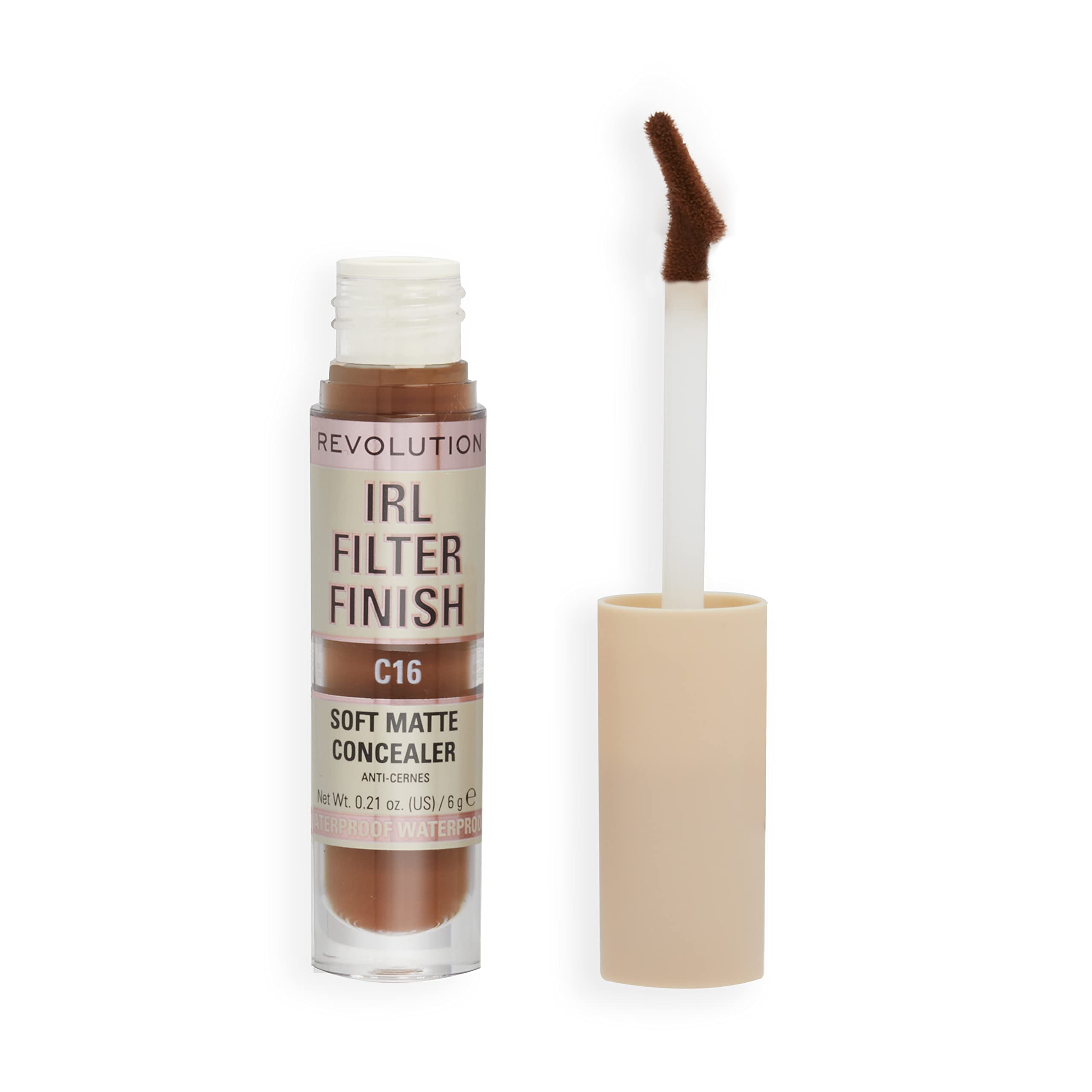 Makeup Revolution IRL Filter Finish Concealer, Medium to Full Coverage, Matte Finish, C16, Dark Skin Tones, 6g