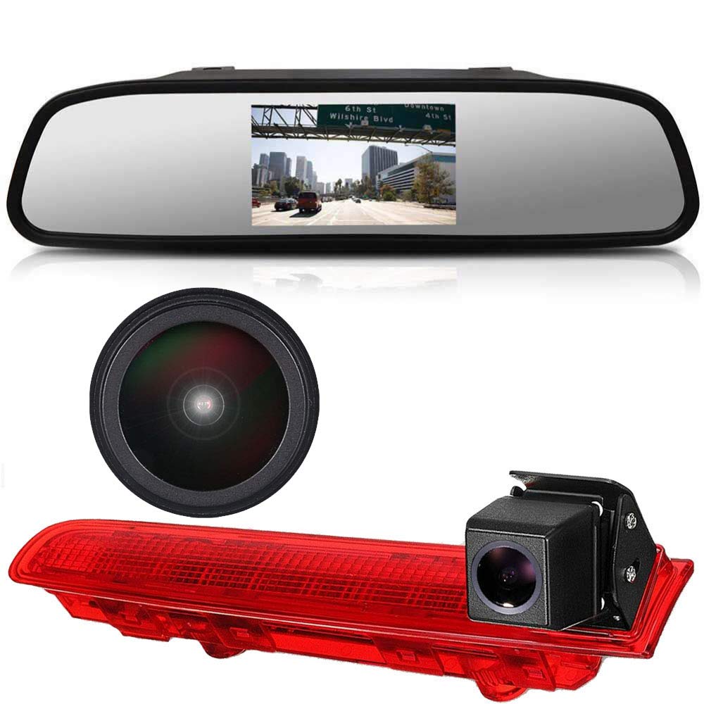 4.3'' Inch HD Rearview Mirror + 1280x720 Pixel 1000TV Lines HD Reversing Camera, HD Night Vision Rear View Backup Camera for VW T5 T6 ab 2010 Caravelle Multivan Transporter Van